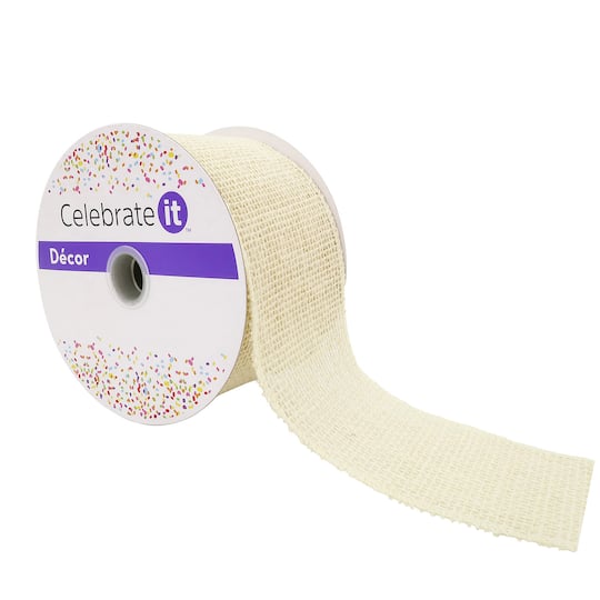 2.5" x 25ft. Ivory Wired Faux Burlap Ribbon by Celebrate It™